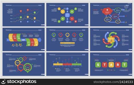 Infographic design set can be used for workflow layout, diagram, annual report, presentation, web design. Business and analytics concept with process, line, flow, timing and percentage charts.