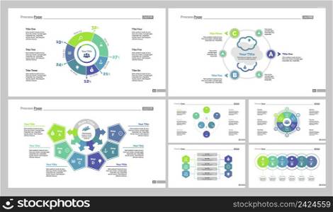 Infographic design set can be used for workflow layout, diagram, annual report, presentation, web design. Business and management concept with process and doughnut charts.