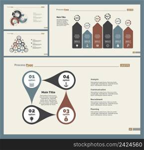 Infographic design set can be used for workflow layout, diagram, annual report, presentation, web design. Business and statistics concept with process, bar, doughnut and percentage charts.