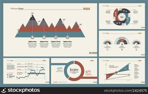 Infographic design set can be used for workflow layout, diagram, annual report, presentation, web design. Business and analytics concept with process, area, line and percentage charts.