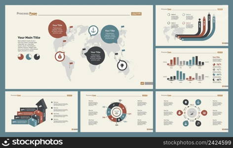 Infographic design set can be used for workflow layout, diagram, annual report, presentation, web design. Business and logistics concept with process, bar, doughnut and percentage charts.