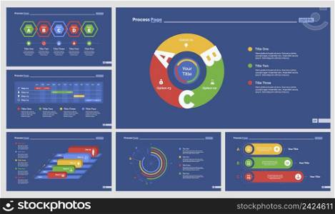 Infographic design set can be used for workflow layout, diagram, annual report, presentation, web design. Business and planning concept with process, doughnut and timing charts.