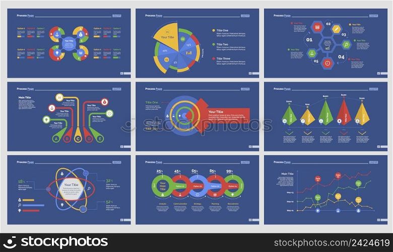 Infographic design set can be used for workflow layout, diagram, annual report, presentation, web design. Business and statistics concept with process, line, bar, pie and percentage charts.