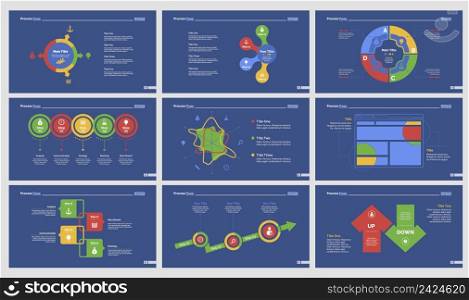 Infographic design set can be used for workflow layout, diagram, annual report, presentation, web design. Business and teamwork concept with process and radar charts.