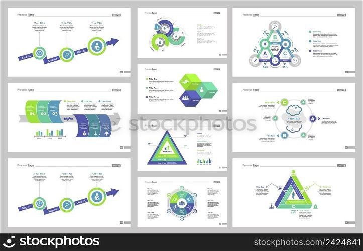 Infographic design set can be used for workflow layout, diagram, annual report, presentation, web design. Business and management concept with process, doughnut and percentage charts.