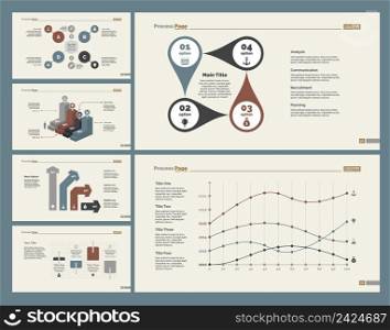 Infographic design set can be used for workflow layout, diagram, annual report, presentation, web design. Business and analytics concept with process, bar, line and percentage charts.