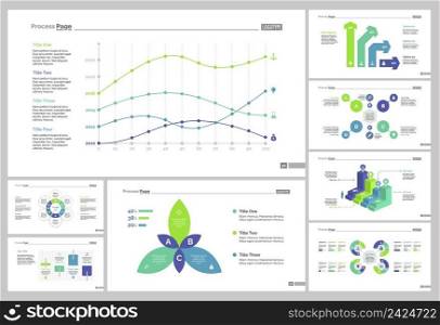 Infographic design set can be used for workflow layout, diagram, annual report, presentation, web design. Business and analytics concept with process, line, bar and percentage charts.