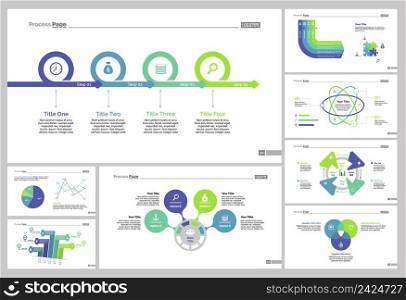 Infographic design set can be used for workflow layout, diagram, annual report, presentation, web design. Business and banking concept with process, line, pie, Venn and percentage charts.