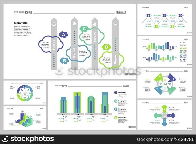 Infographic design set can be used for workflow layout, diagram, annual report, presentation, web design. Business and analysis concept with process, bar and percentage charts.