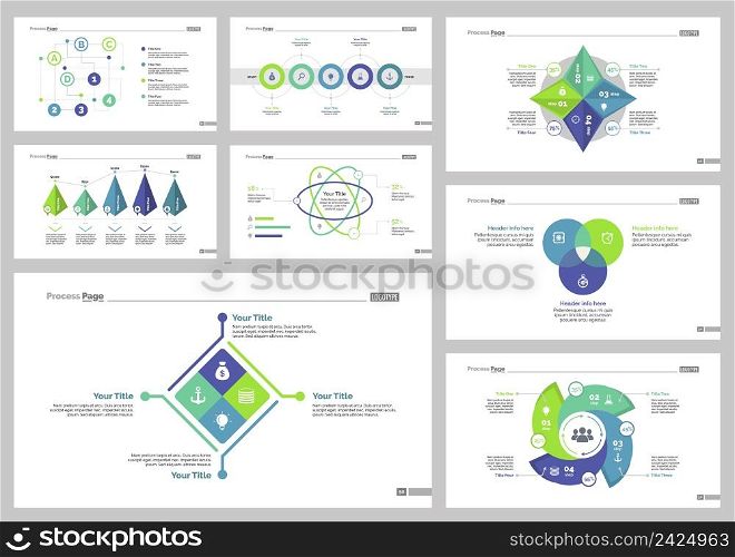 Infographic design set can be used for workflow layout, diagram, annual report, presentation, web design. Business and consulting concept with process, bar, Venn and percentage charts.