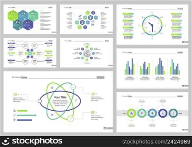 Infographic design set can be used for workflow layout, diagram, annual report, presentation, web design. Business and logistics concept with process, timing, flow and percentage charts.