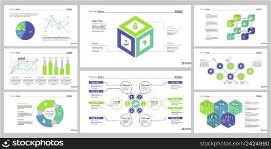 Infographic design set can be used for workflow layout, diagram, annual report, presentation, web design. Business and research concept with process, pie, line and bar charts.