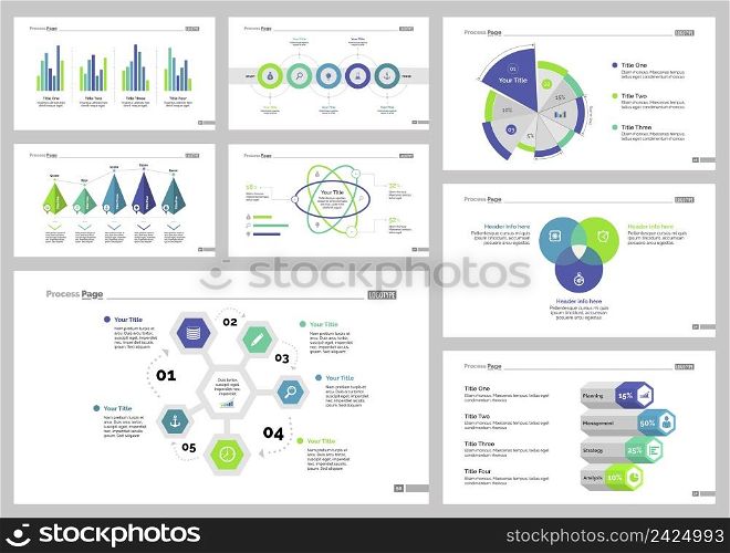 Infographic design set can be used for workflow layout, diagram, annual report, presentation, web design. Business and statistics, pie, bar, concept with process and percentage charts.