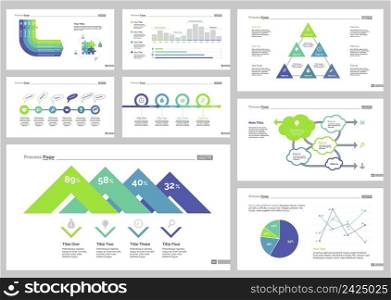 Infographic design set can be used for workflow layout, diagram, annual report, presentation, web design. Business and management concept with process, flow, line, pie, bar and percentage charts.