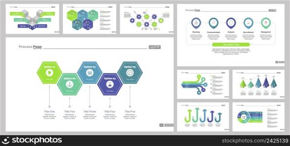 Infographic design set can be used for workflow layout, diagram, annual report, presentation, web design. Business and production concept with process, bar and doughnut charts.