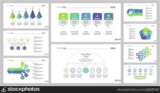 Infographic design set can be used for workflow layout, diagram, annual report, presentation, web design. Business and teamwork concept with process, doughnut and bar charts.