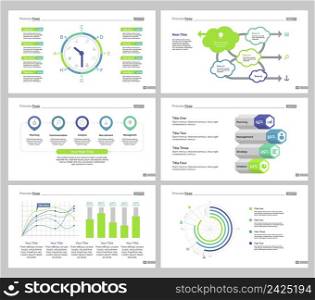 Infographic design set can be used for workflow layout, diagram, annual report, presentation, web design. Business and statistics concept with process, timing, flow, doughnut, line and bar charts.