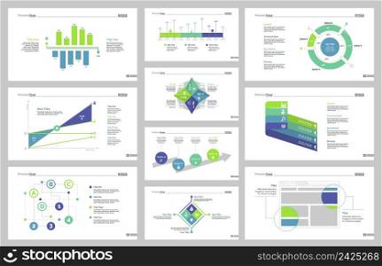 Infographic design set can be used for workflow layout, diagram, annual report, presentation, web design. Business and management concept with process, doughnut, bar, line, area and percentage charts.