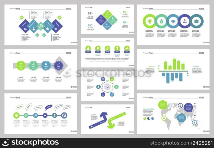 Infographic design set can be used for workflow layout, diagram, annual report, presentation, web design. Business and management concept with process, bar and percentage charts.