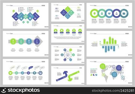 Infographic design set can be used for workflow layout, diagram, annual report, presentation, web design. Business and management concept with process, bar and percentage charts.