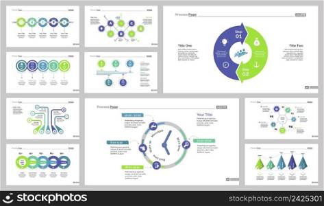Infographic design set can be used for workflow layout, diagram, annual report, presentation, web design. Business and planning concept with process, timing, bar and percentage charts.