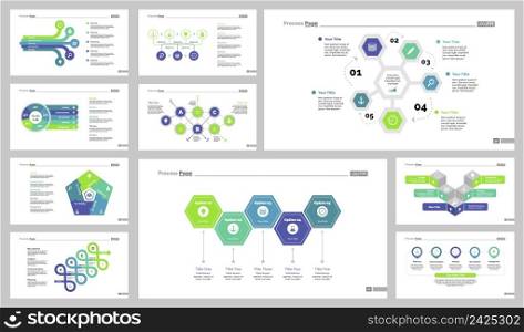 Infographic design set can be used for workflow layout, diagram, annual report, presentation, web design. Business and production concept with process and doughnut charts.