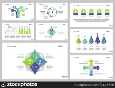 Infographic design set can be used for workflow layout, diagram, annual report, presentation, web design. Business and planning concept with process, bar, line, timing and percentage charts.