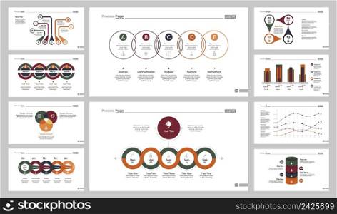 Infographic design set can be used for workflow layout, diagram, annual report, presentation, web design. Business and accounting concept with process, line, Venn, flow and percentage charts.