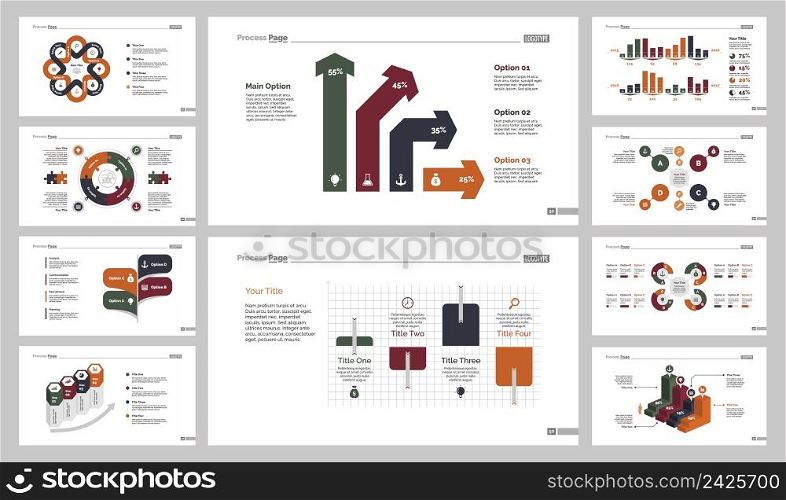 Infographic design set can be used for workflow layout, diagram, annual report, presentation, web design. Business and analysis concept with process, bar, flow and percentage charts.