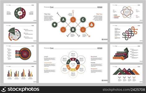 Infographic design set can be used for workflow layout, diagram, annual report, presentation, web design. Business and consulting concept with process, bar, pie and percentage charts.