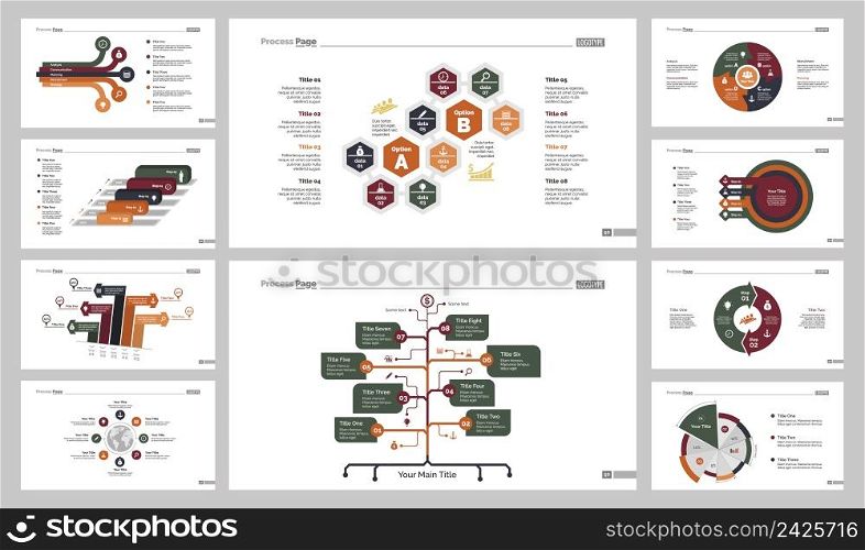 Infographic design set can be used for workflow layout, diagram, annual report, presentation, web design. Business and marketing concept with process, pie, flow and percentage charts.