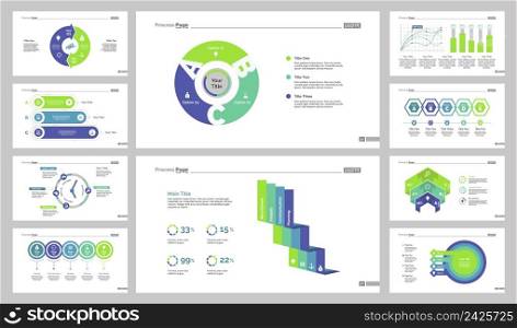 Infographic design set can be used for workflow layout, diagram, annual report, presentation, web design. Business and management concept with process, bar, line, timing and percentage charts.