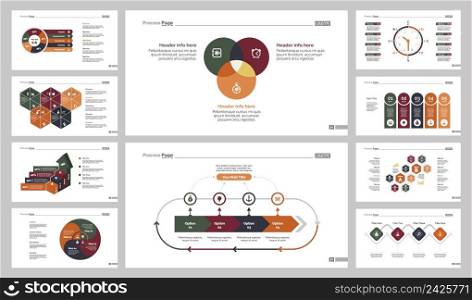 Infographic design set can be used for workflow layout, diagram, annual report, presentation, web design. Business and research concept with process, Venn, timing, pie, bar and percentage charts.