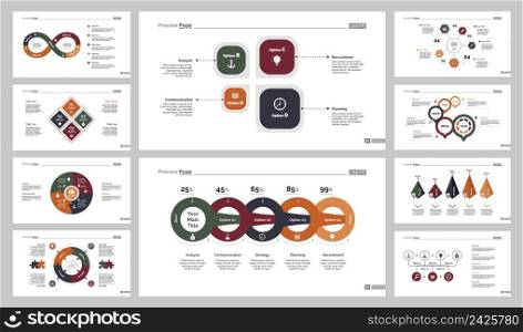 Infographic design set can be used for workflow layout, diagram, annual report, presentation, web design. Business and training concept with process, bar and percentage charts.