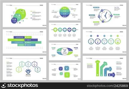 Infographic design set can be used for workflow layout, diagram, annual report, presentation, web design. Business and production concept with process, timing, bar and percentage charts.