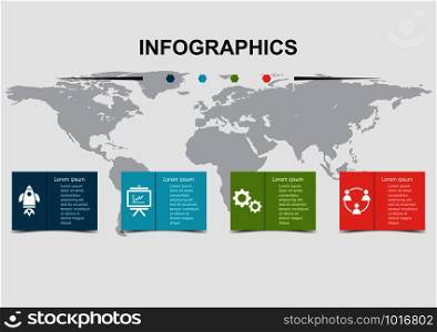 Infographic design template of 4 regtangles with shadow, stock vector