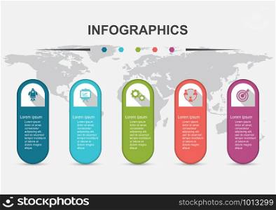 Infographic design template of 5 steps process with long shadow, stock vector