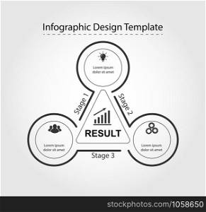 Infographic design template. Three steps to business success, training or promotion. Flat design.