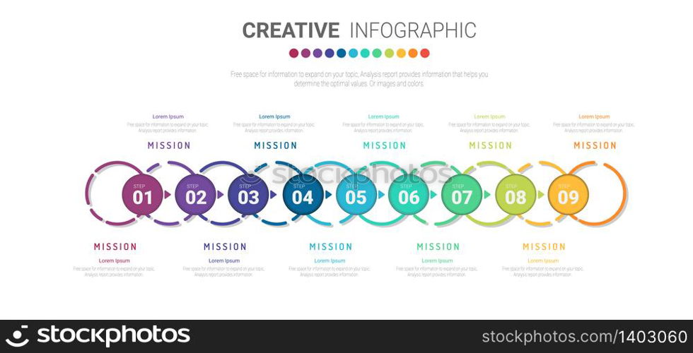 Infographic design template with 9 options, Can be used for process diagram, presentations, workflow layout, banner, flow chart, info graph.