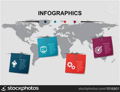 Infographic design template with note papers, stock vector