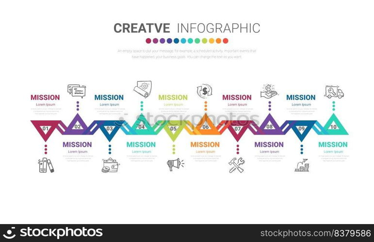 Infographic design template with numbers 10 option for Presentation infographic, Timeline infographics, steps or processes. Vector illustration.