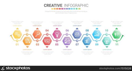 Infographic design template with numbers 11 option for Presentation infographic, Timeline infographics, steps or processes. Vector illustration.
