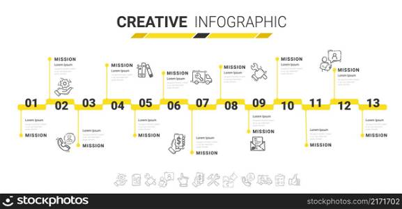 Infographic design template with numbers 13 option for Presentation infographic, Timeline infographics, steps or processes. Vector illustration.
