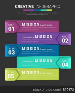 Infographic design template with numbers 5 option can be used for workflow layout, diagram, number step up options. 