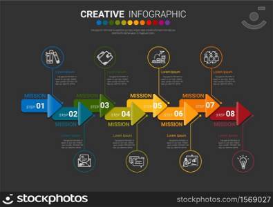 Infographic design template with numbers 8 option for Presentation infographic, Timeline infographics, steps or processes. Vector illustration.