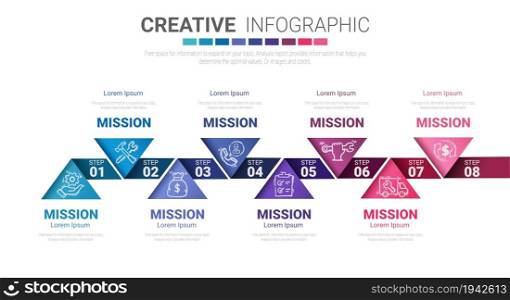 Infographic design template with numbers 8 option for Presentation Timeline, steps or processes. Vector illustration.