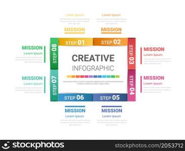 Infographic design template with numbers 8 option for Presentation Timeline, steps or processes. Vector illustration.