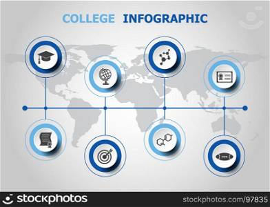 Infographic design with college icons, stock vector