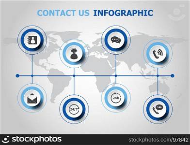 Infographic design with contact us icons, stock vector