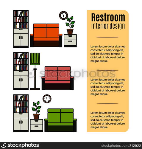 Infographic design with furniture for restroom. Vector illustration. Furniture for restroom infographic